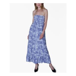 ULTRA FLIRT Womens Maxi Dress Blue Ruffled Strapless Smocked Juniors XXS